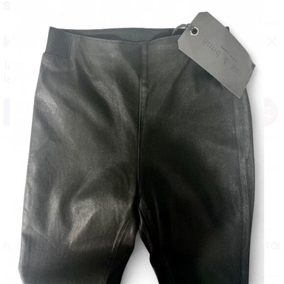 rag & bone Faux Leather Coated Leggings Stretch Ribbed Hem Cuffs Black S NWT - Picture 5 of 9